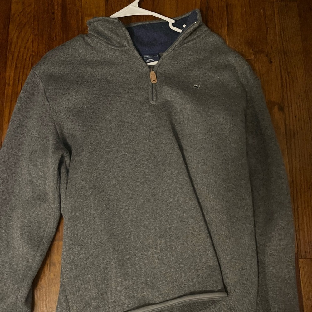 Crown & Ivy Mens Fleece Lined Mock Neck 1/4 Zip Pullover Green Sweater, Medium